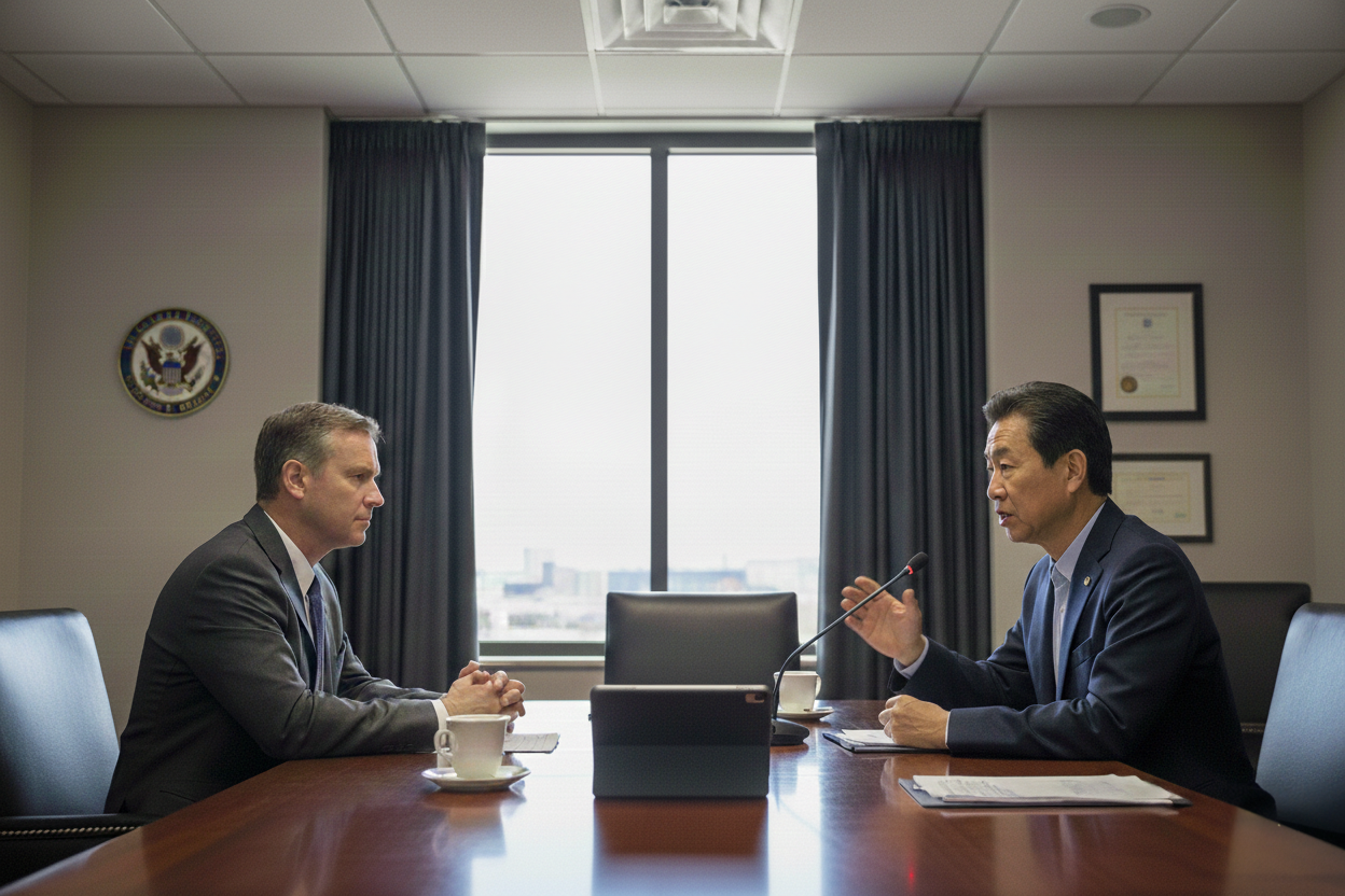 “Secure embassy communication using an offline AI translation device for real-time language translation inside secure facilities.