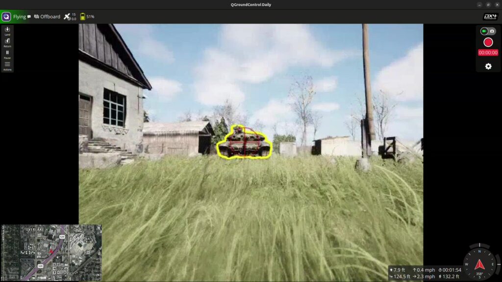 Latent AI autonomous terminal homing demo — Unreal Engine simulation showing drone tracking a moving target at SOF Week 2026